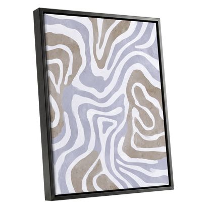 Quiet Contour Drift, white, gray, beige abstract wall art shown as a black framed canvas wall art