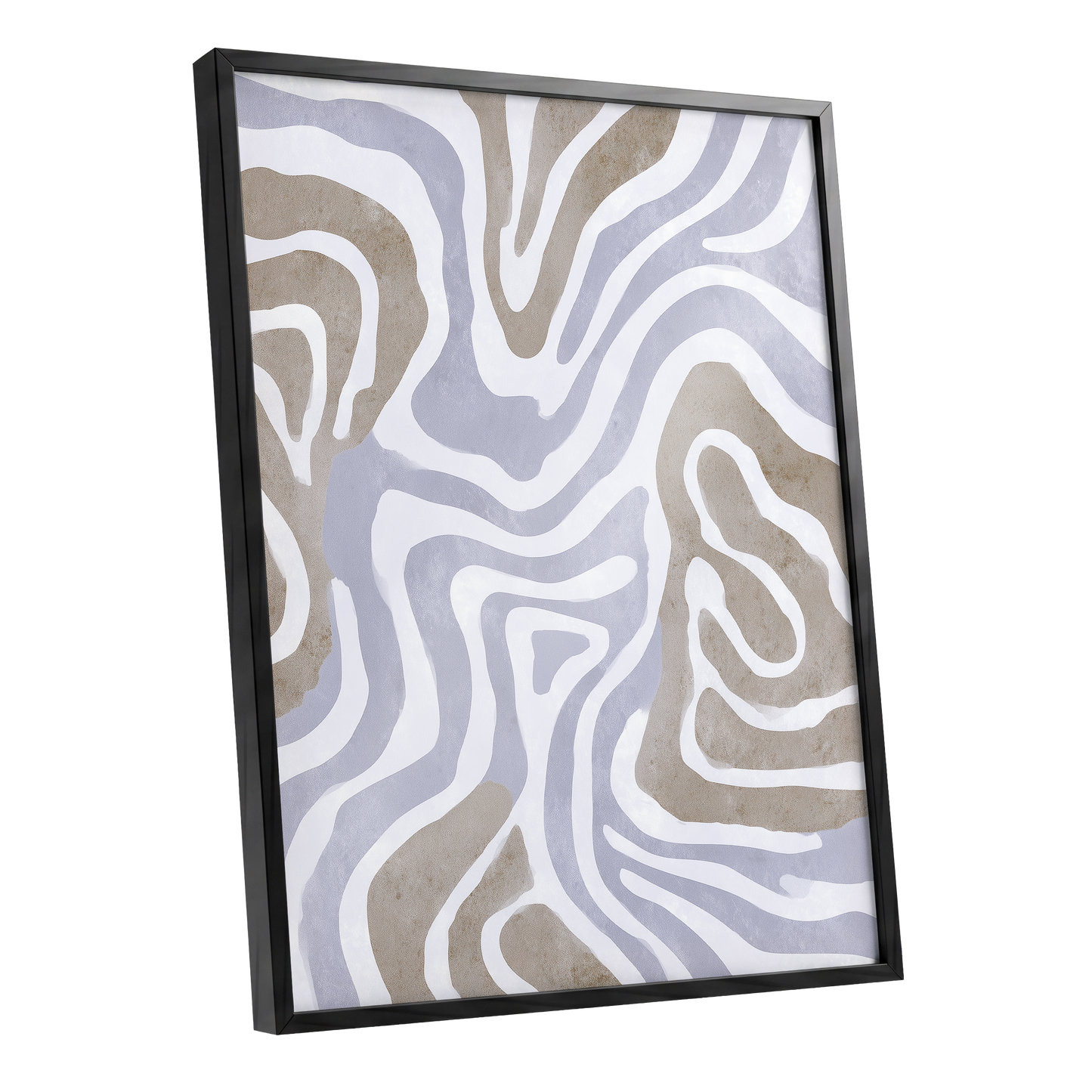 Quiet Contour Drift, white, gray, beige abstract wall art shown as a black framed poster wall art print