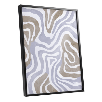 Quiet Contour Drift, white, gray, beige abstract wall art shown as a black framed poster wall art print