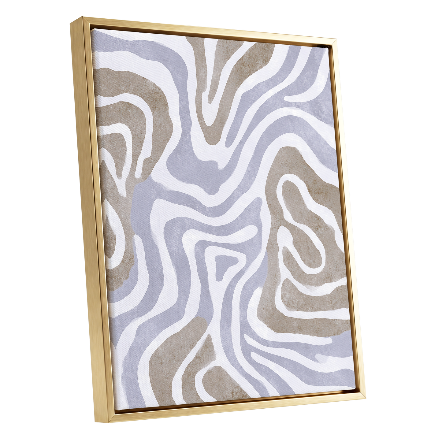 Quiet Contour Drift, white, gray, beige abstract wall art shown as a gold framed canvas wall art