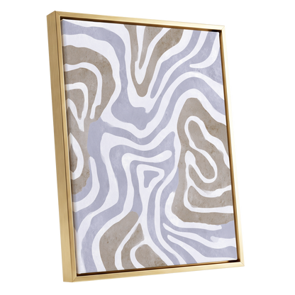 Quiet Contour Drift, white, gray, beige abstract wall art shown as a gold framed canvas wall art