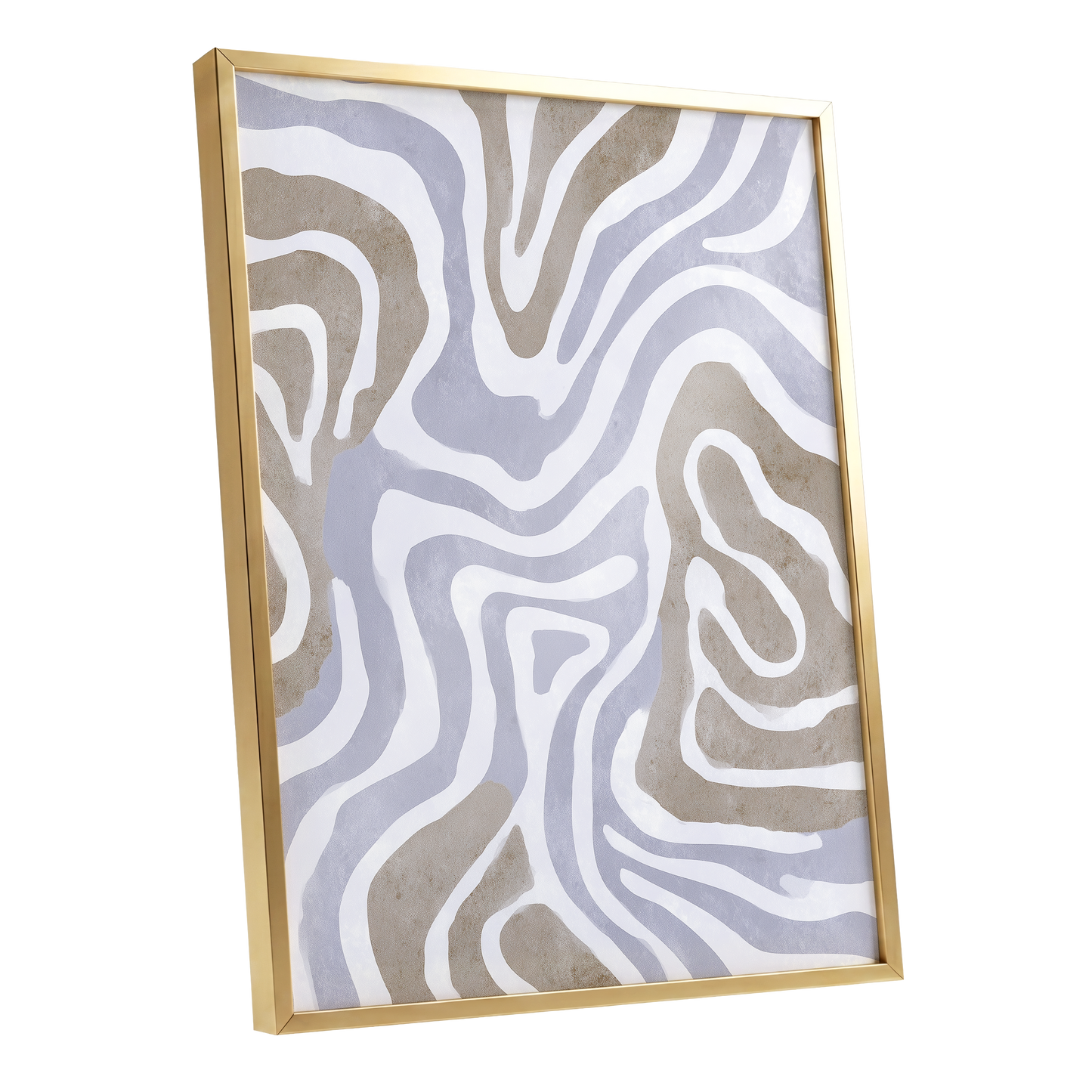 Quiet Contour Drift, white, gray, beige abstract wall art shown as a gold framed poster wall art print
