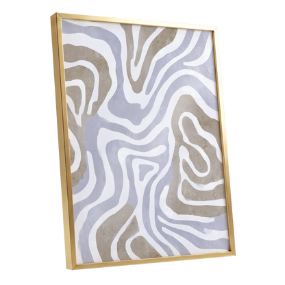 Quiet Contour Drift, white, gray, beige abstract wall art shown as a gold framed poster wall art print