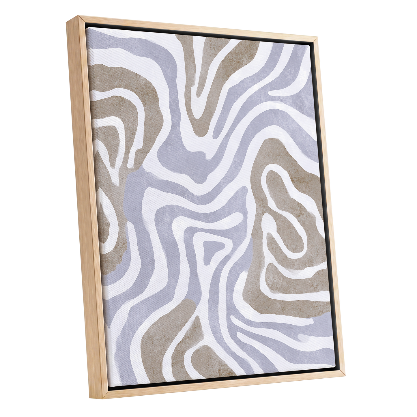 Quiet Contour Drift, white, gray, beige abstract wall art shown as a oak framed canvas wall art