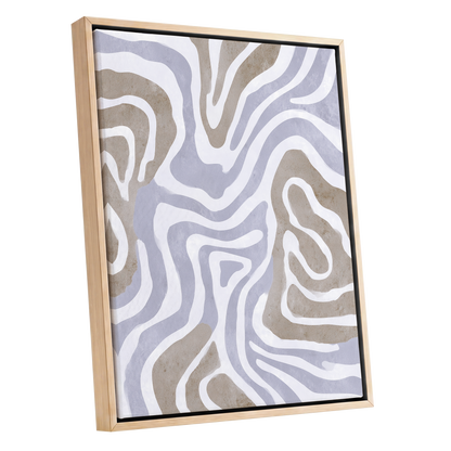 Quiet Contour Drift, white, gray, beige abstract wall art shown as a oak framed canvas wall art