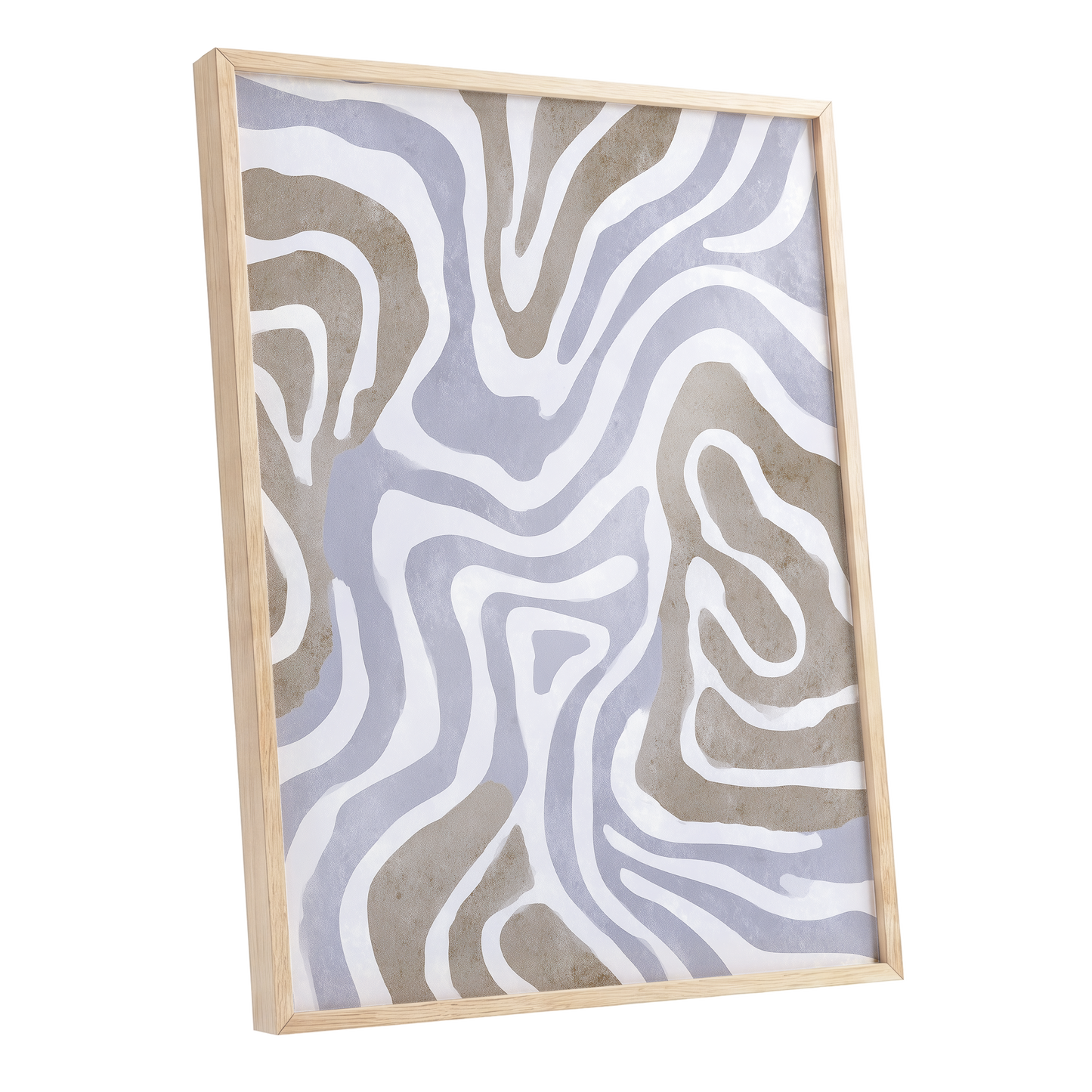 Quiet Contour Drift, white, gray, beige abstract wall art shown as a oak framed poster wall art print