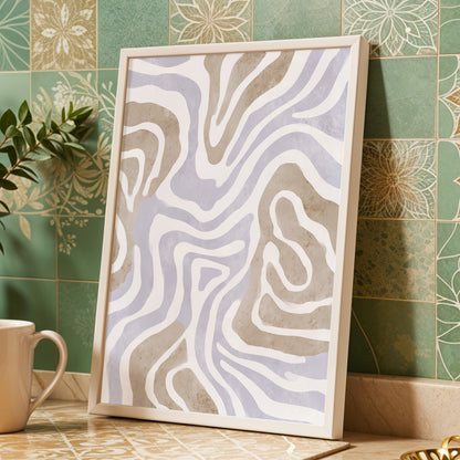 Quiet Contour Drift, white, gray, beige abstract wall art displayed in a styled interior, gallery view 2