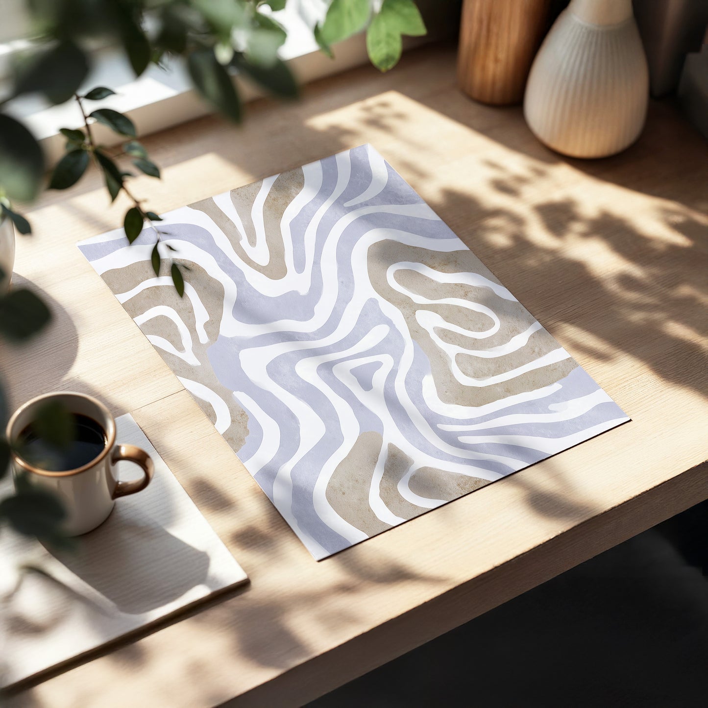 Quiet Contour Drift, white, gray, beige abstract wall art displayed in a styled interior, gallery view 5