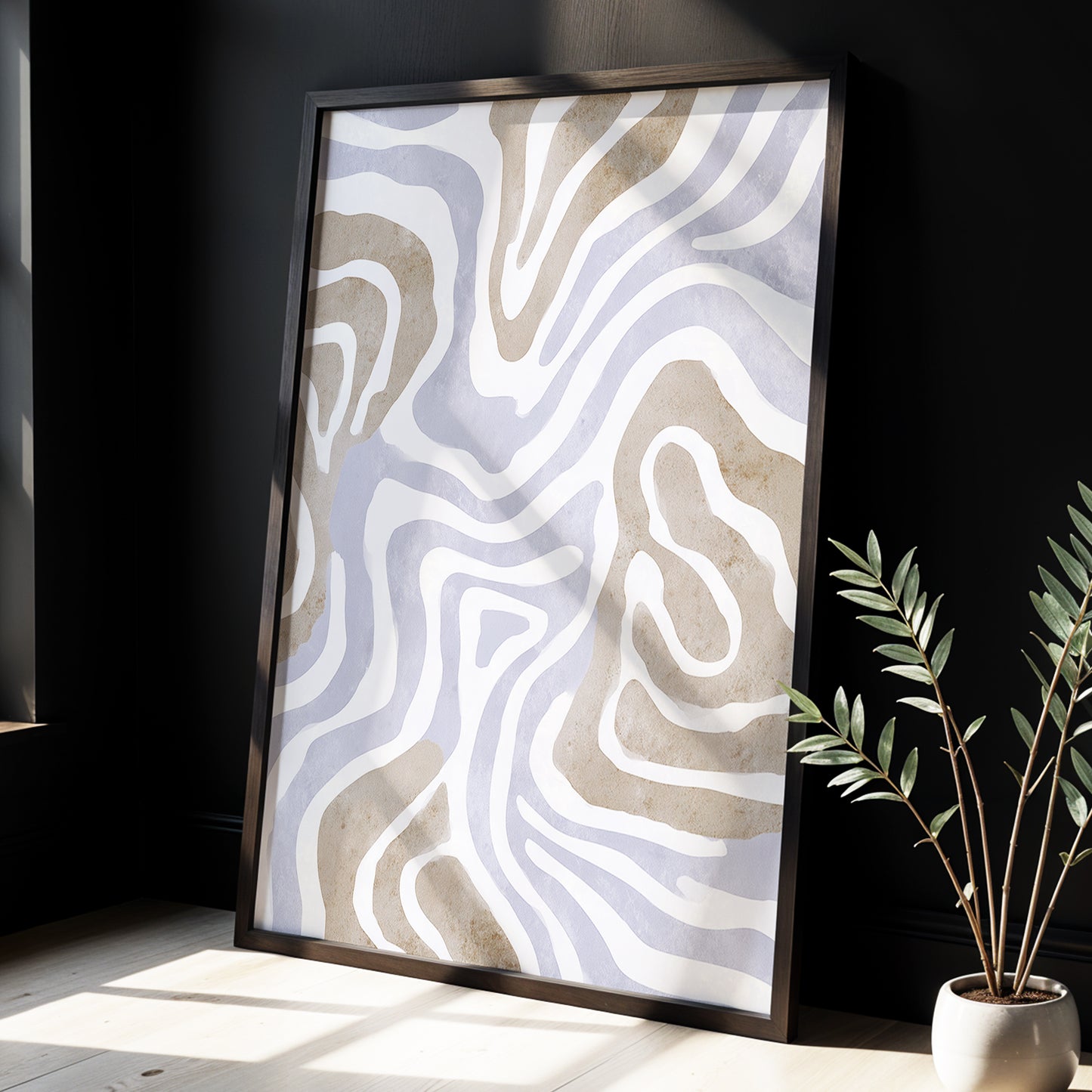 Quiet Contour Drift, white, gray, beige abstract wall art displayed in a styled interior, gallery view 6