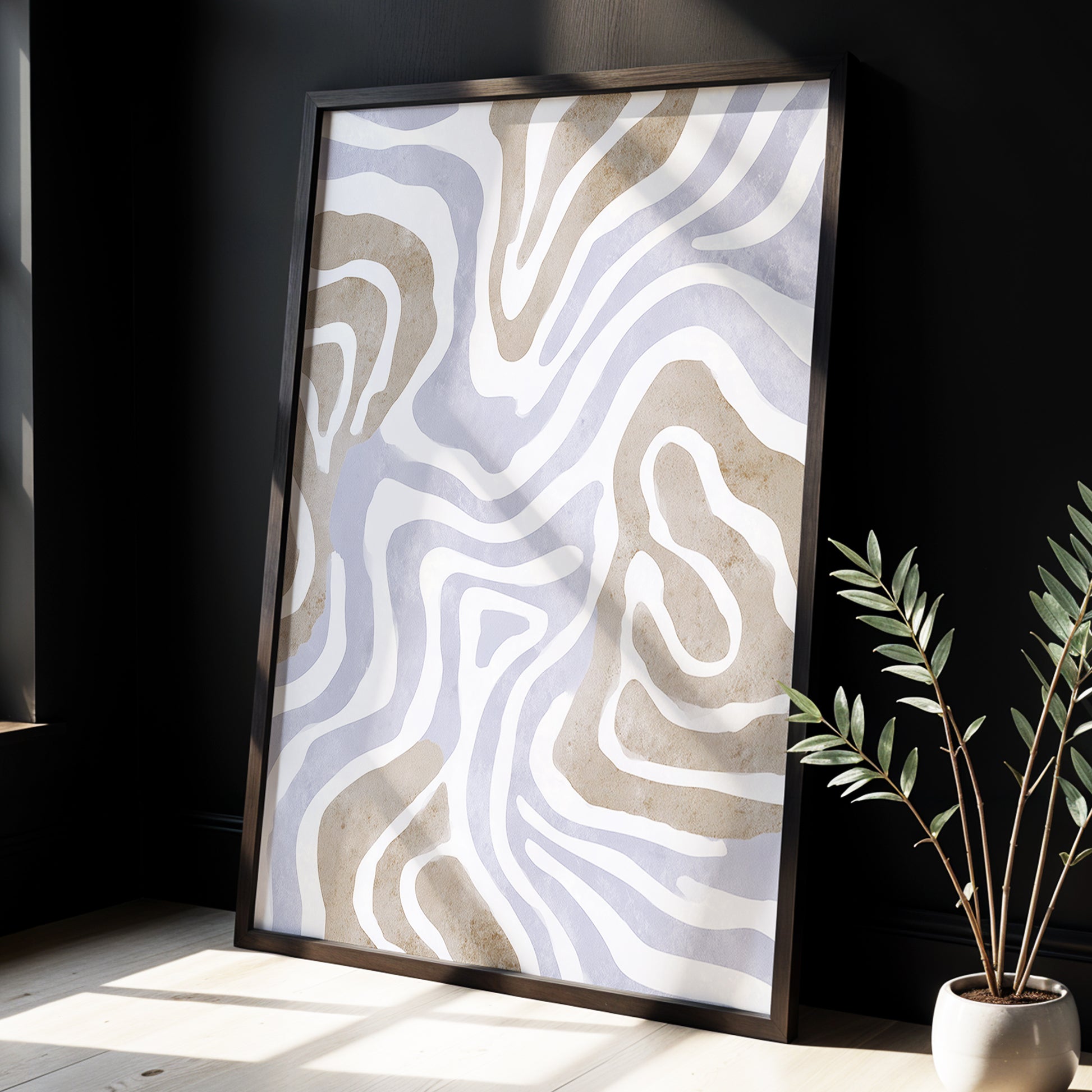 Quiet Contour Drift, white, gray, beige abstract wall art displayed in a styled interior, gallery view 6