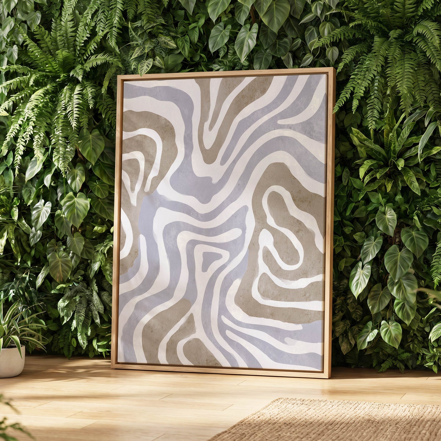 Quiet Contour Drift, white, gray, beige abstract wall art displayed in a styled interior, gallery view 8