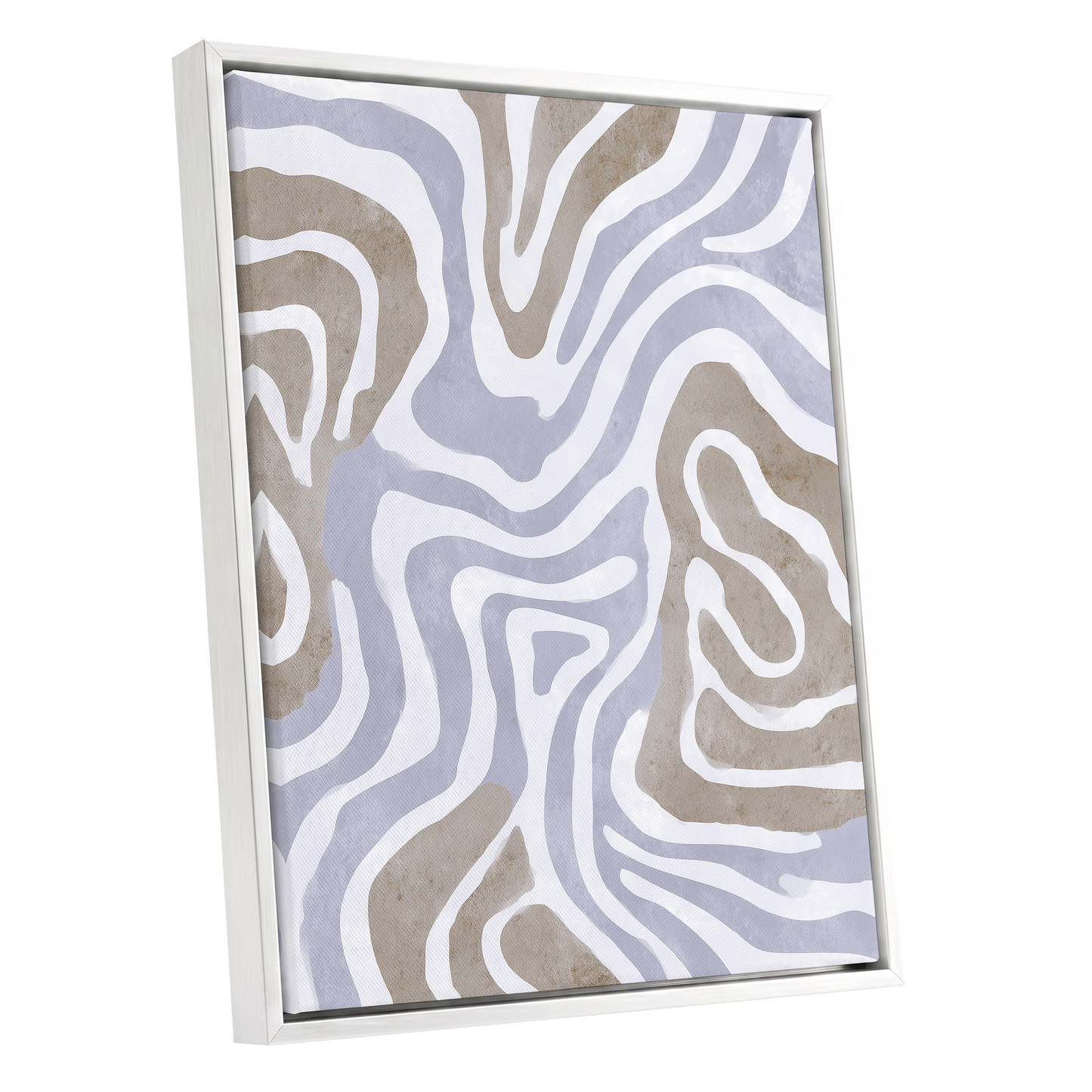 Quiet Contour Drift, white, gray, beige abstract wall art shown as a white framed canvas wall art