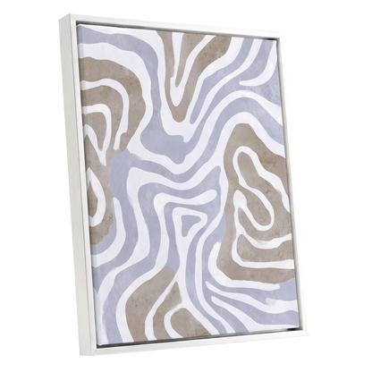 Quiet Contour Drift, white, gray, beige abstract wall art shown as a white framed canvas wall art