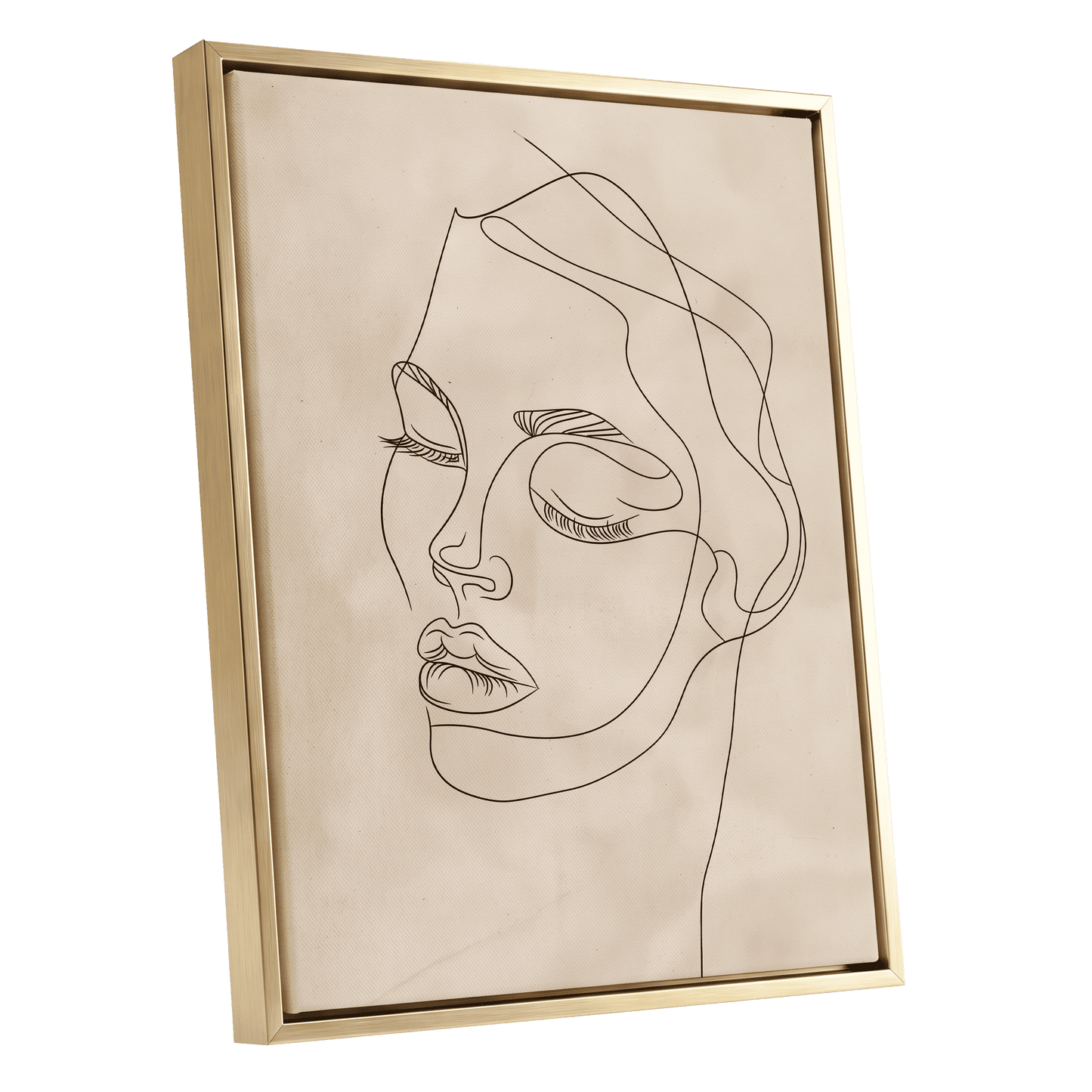 Quiet Contour, black, beige minimalist wall art shown as a gold framed canvas wall art