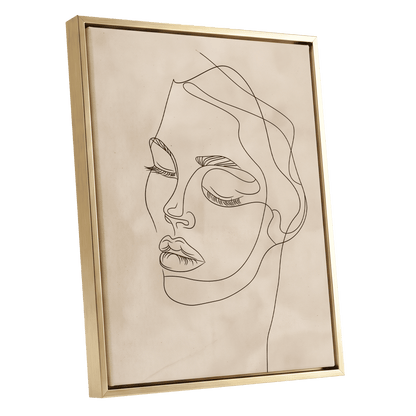 Quiet Contour, black, beige minimalist wall art shown as a gold framed canvas wall art