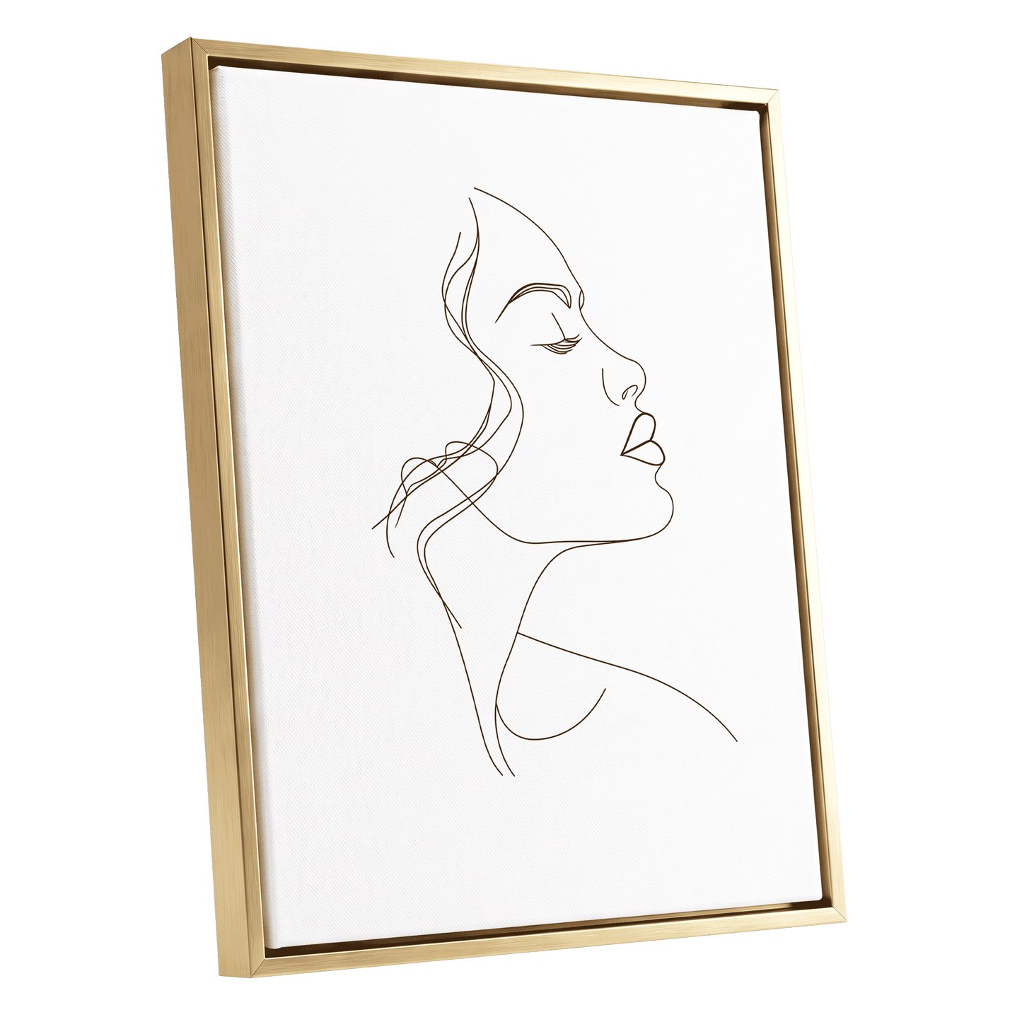Quiet Contour, black, white minimalist wall art shown as a gold framed canvas wall art