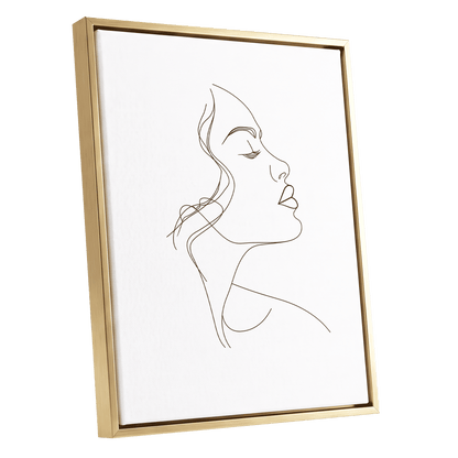 Quiet Contour, black, white minimalist wall art shown as a gold framed canvas wall art