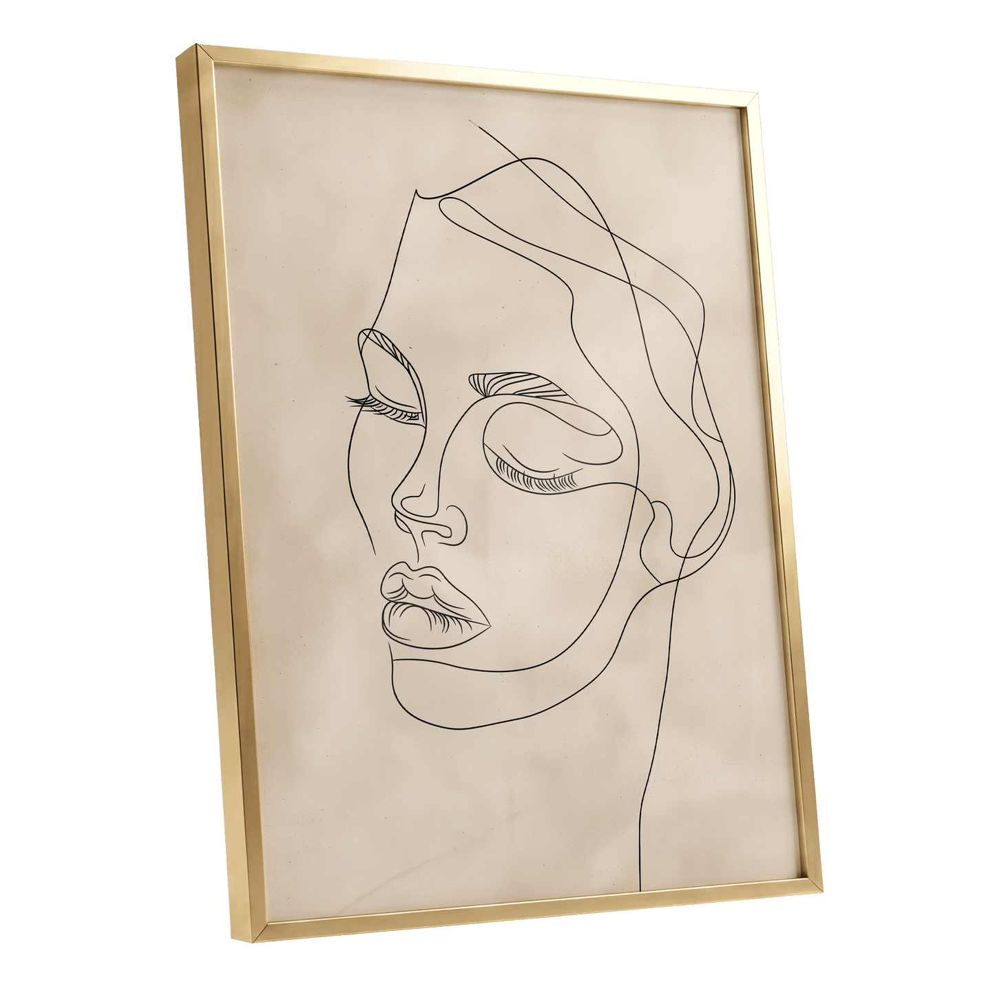 Quiet Contour, black, beige minimalist wall art shown as a gold framed poster wall art print