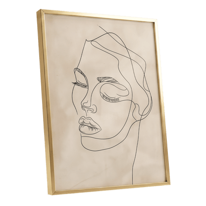 Quiet Contour, black, beige minimalist wall art shown as a gold framed poster wall art print