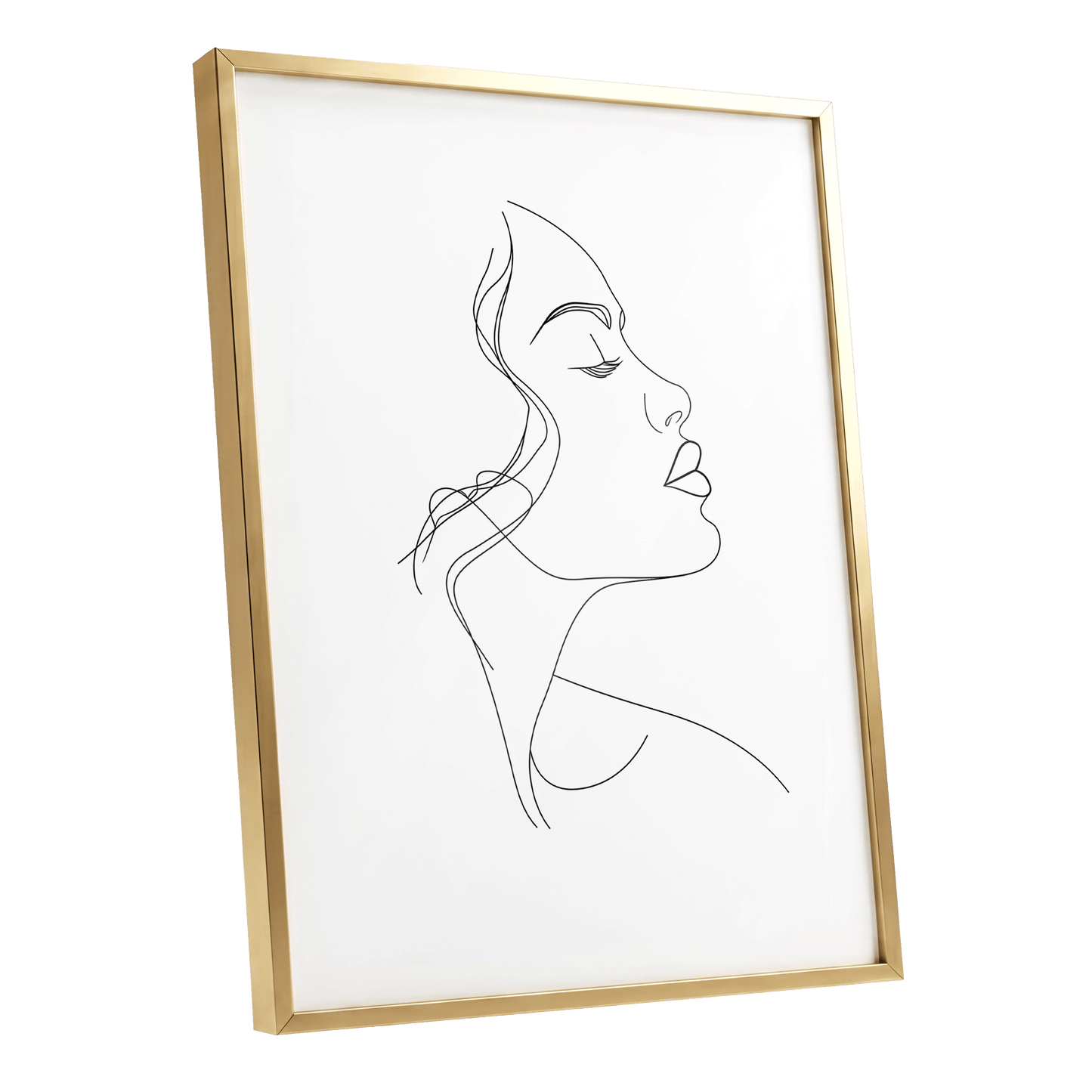 Quiet Contour, black, white minimalist wall art shown as a gold framed poster wall art print