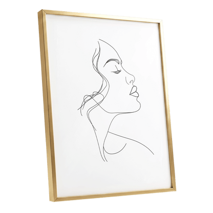 Quiet Contour, black, white minimalist wall art shown as a gold framed poster wall art print