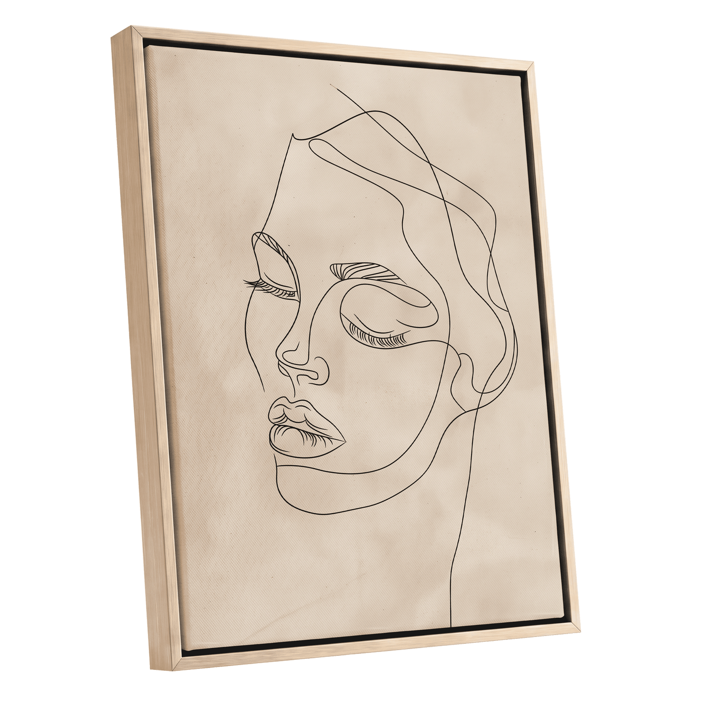 Quiet Contour, black, beige minimalist wall art shown as a oak framed canvas wall art