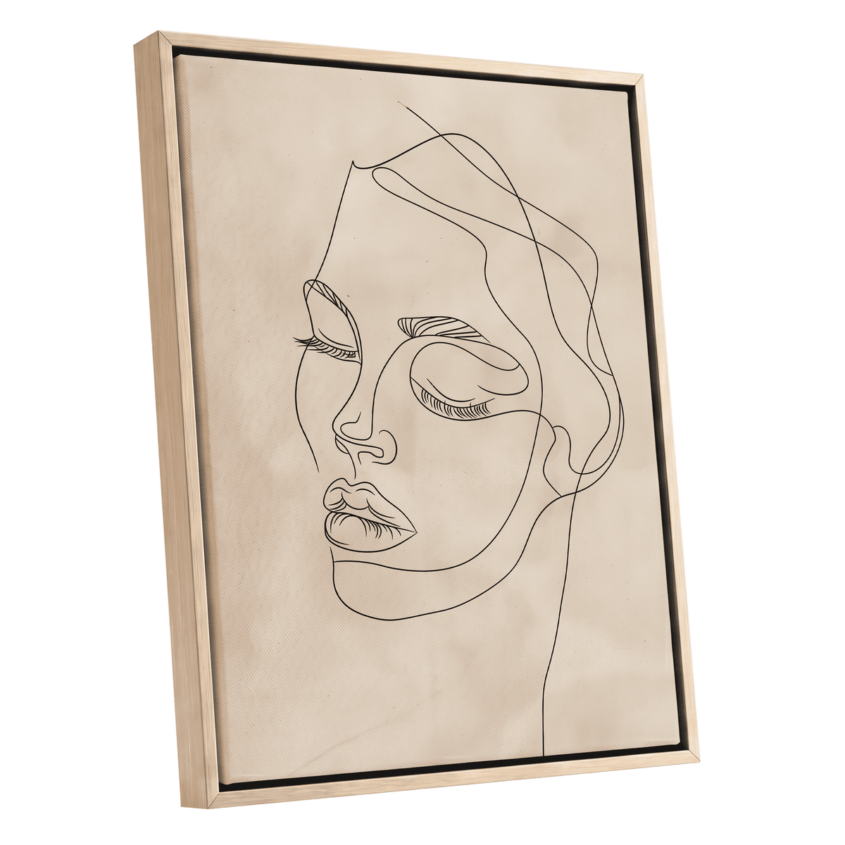 Quiet Contour, black, beige minimalist wall art shown as a oak framed canvas wall art