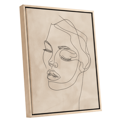 Quiet Contour, black, beige minimalist wall art shown as a oak framed canvas wall art