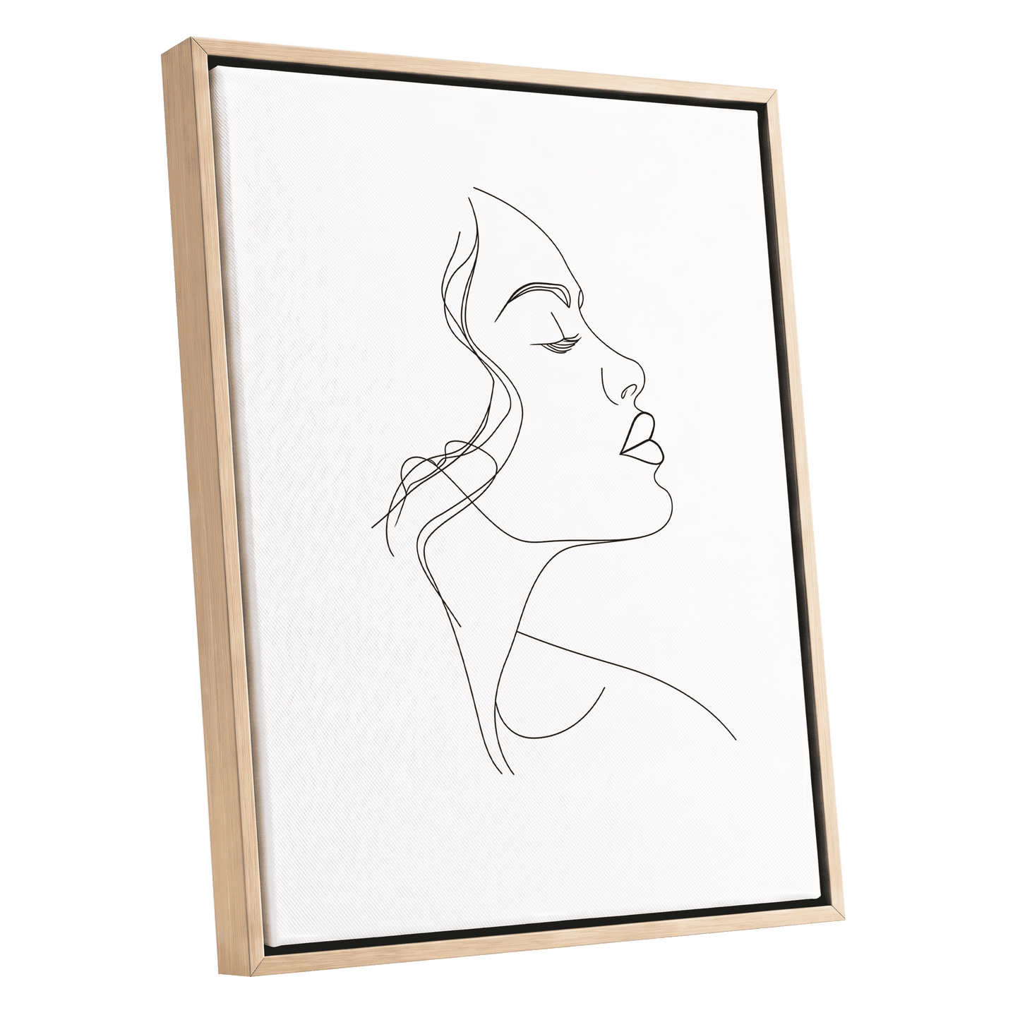 Quiet Contour, black, white minimalist wall art shown as a oak framed canvas wall art