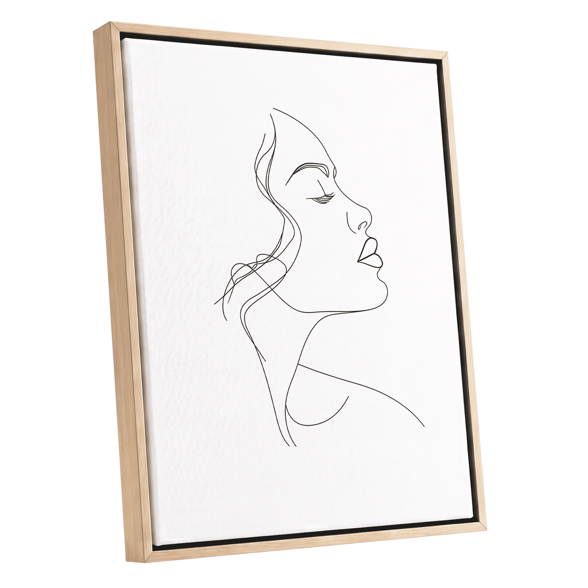 Quiet Contour, black, white minimalist wall art shown as a oak framed canvas wall art