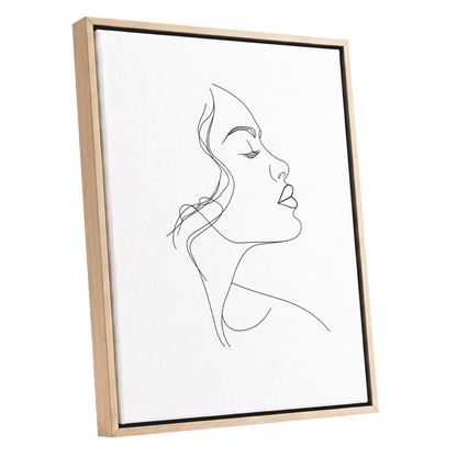 Quiet Contour, black, white minimalist wall art shown as a oak framed canvas wall art