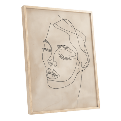 Quiet Contour, black, beige minimalist wall art shown as a oak framed poster wall art print