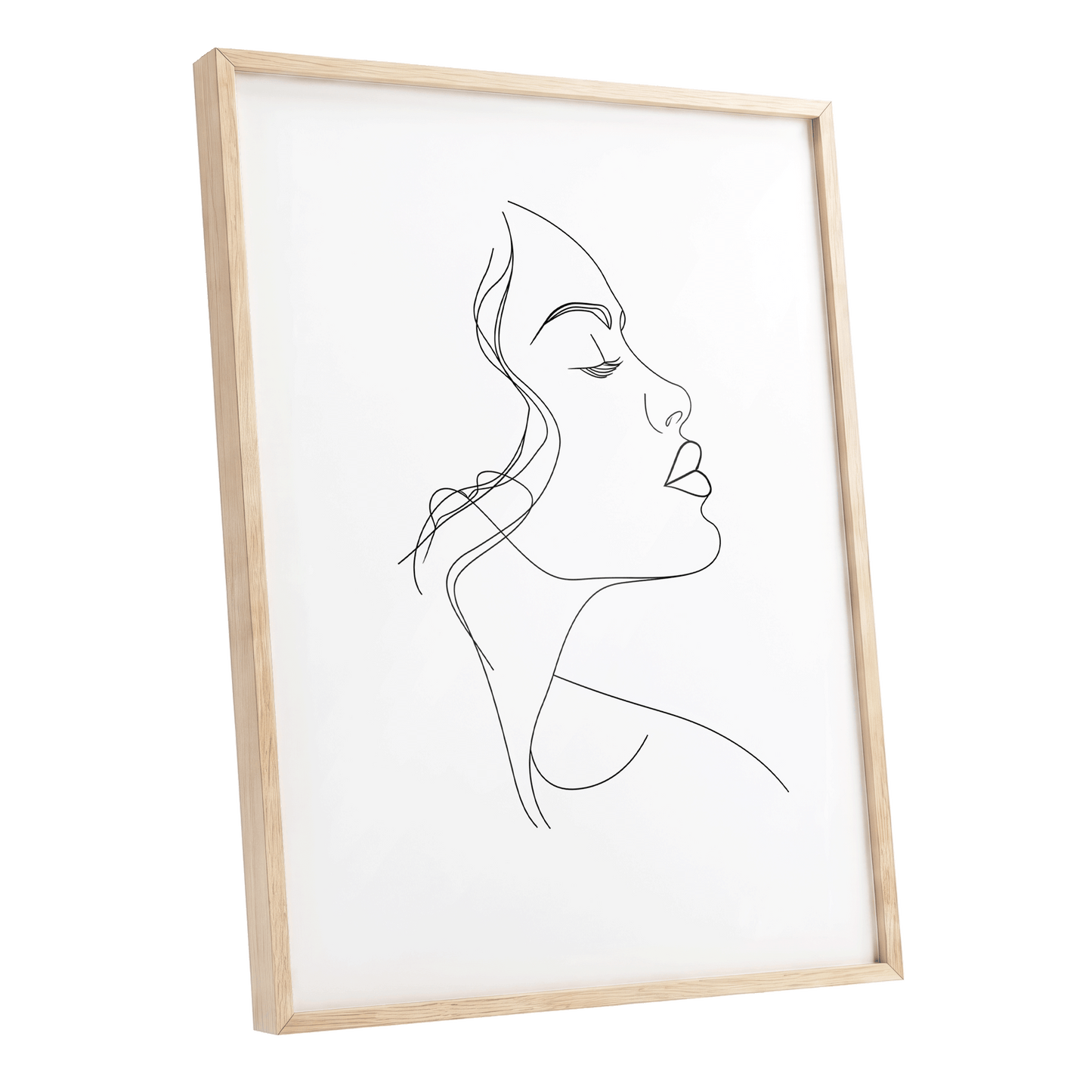Quiet Contour, black, white minimalist wall art shown as a oak framed poster wall art print