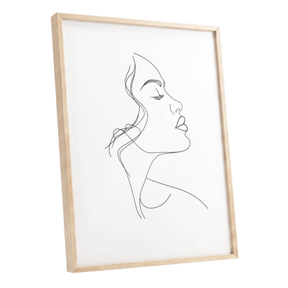 Quiet Contour, black, white minimalist wall art shown as a oak framed poster wall art print
