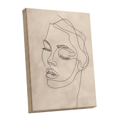 Quiet Contour, black, beige minimalist wall art shown as a stretched canvas wall art