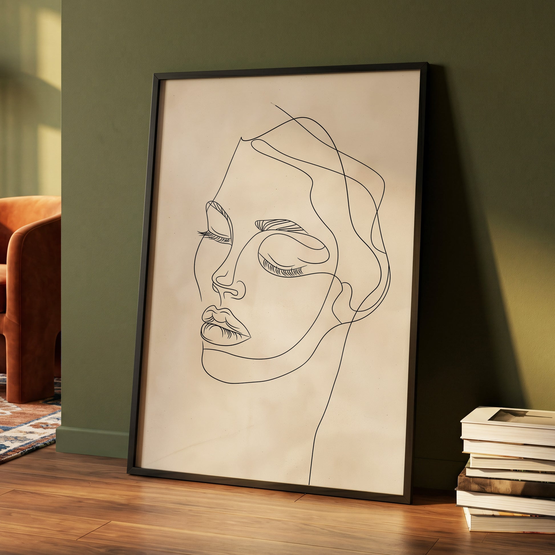 Quiet Contour, black, beige minimalist wall art displayed in a styled interior, gallery view 4