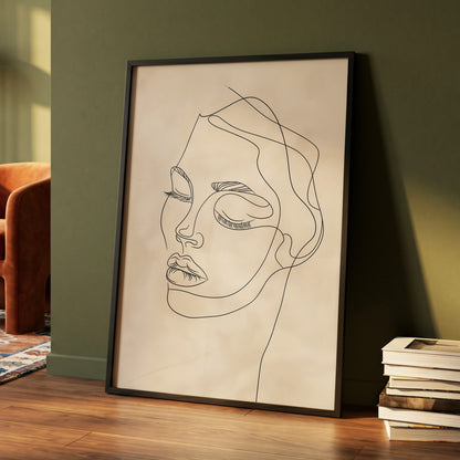 Quiet Contour, black, beige minimalist wall art displayed in a styled interior, gallery view 4
