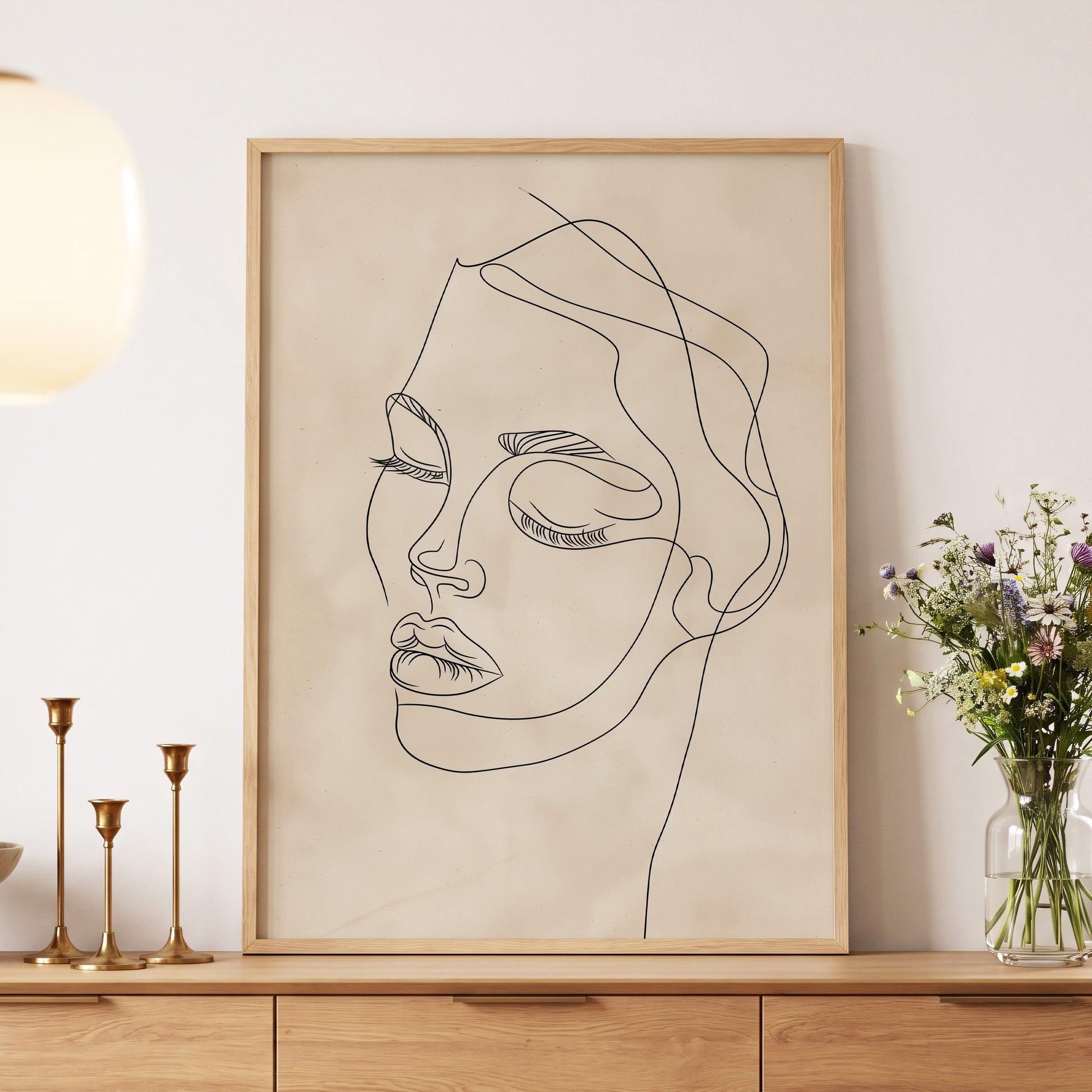 Quiet Contour, black, beige minimalist wall art displayed in a styled interior, gallery view 5