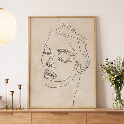 Quiet Contour, black, beige minimalist wall art displayed in a styled interior, gallery view 5