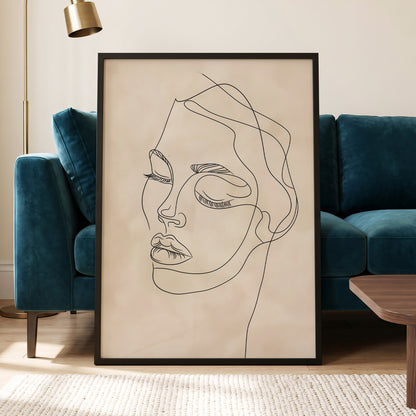 Quiet Contour, black, beige minimalist wall art displayed in a styled interior, gallery view 6