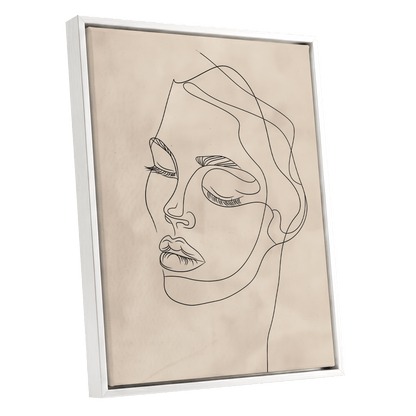 Quiet Contour, black, beige minimalist wall art shown as a white framed canvas wall art