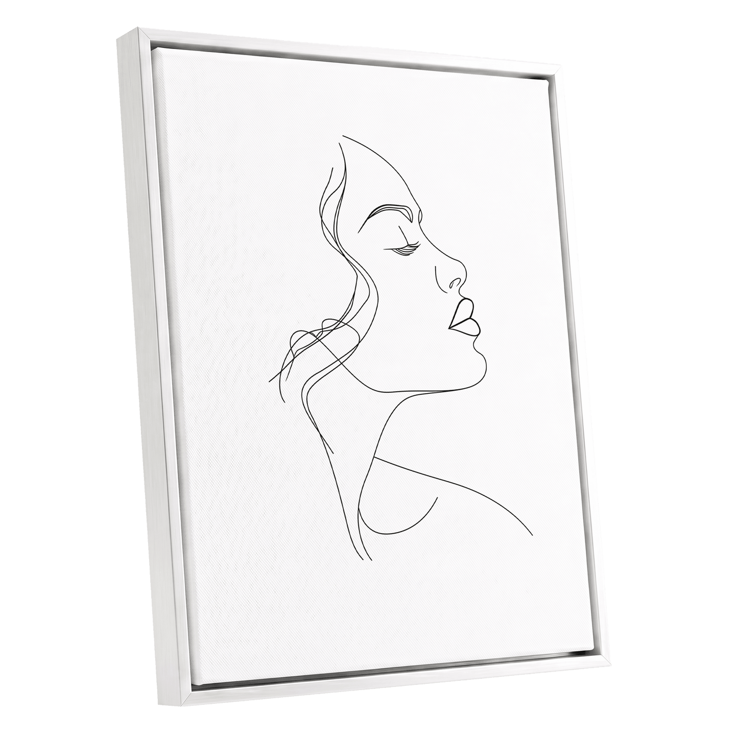 Quiet Contour, black, white minimalist wall art shown as a white framed canvas wall art
