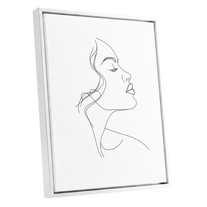 Quiet Contour, black, white minimalist wall art shown as a white framed canvas wall art