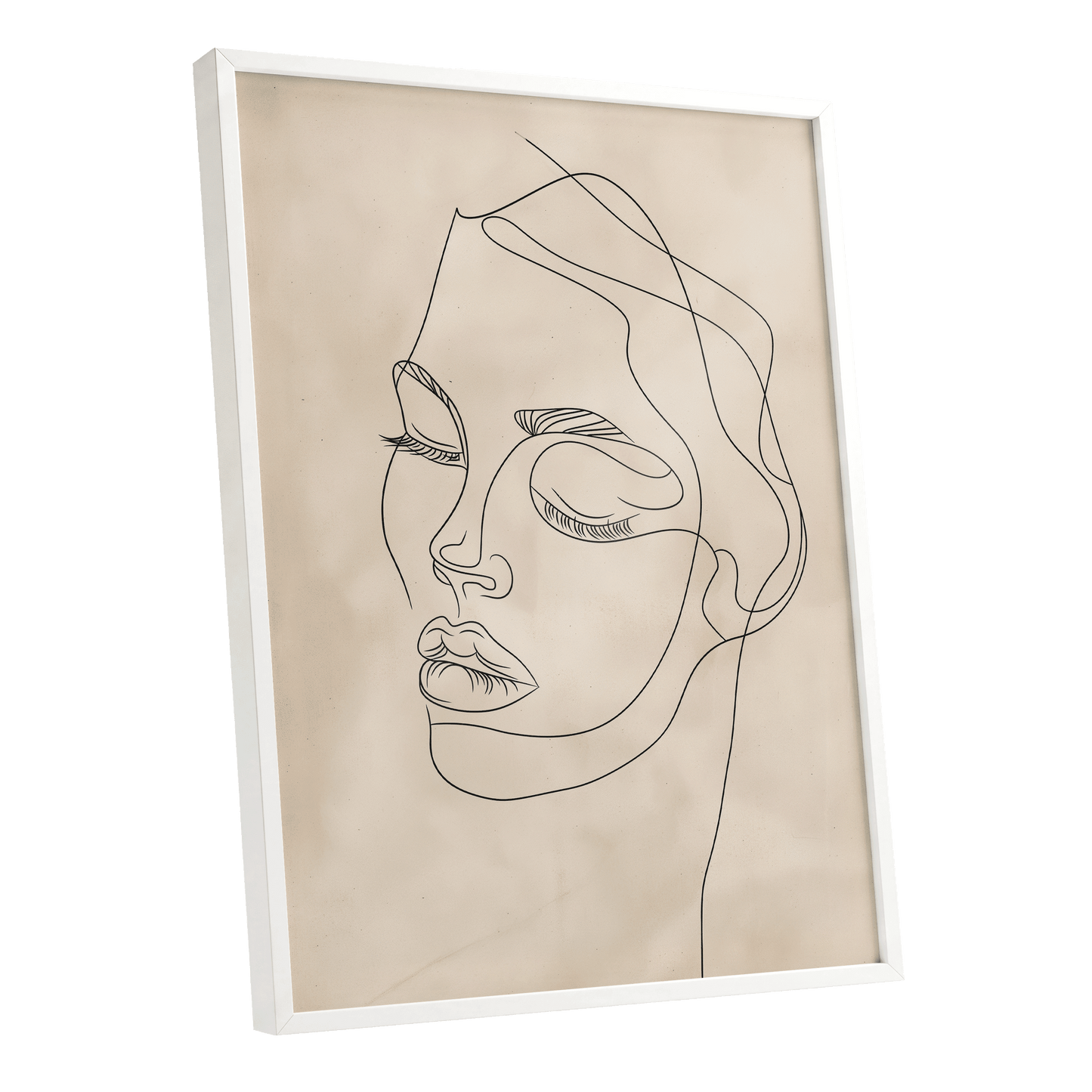 Quiet Contour, black, beige minimalist wall art shown as a white framed poster wall art print