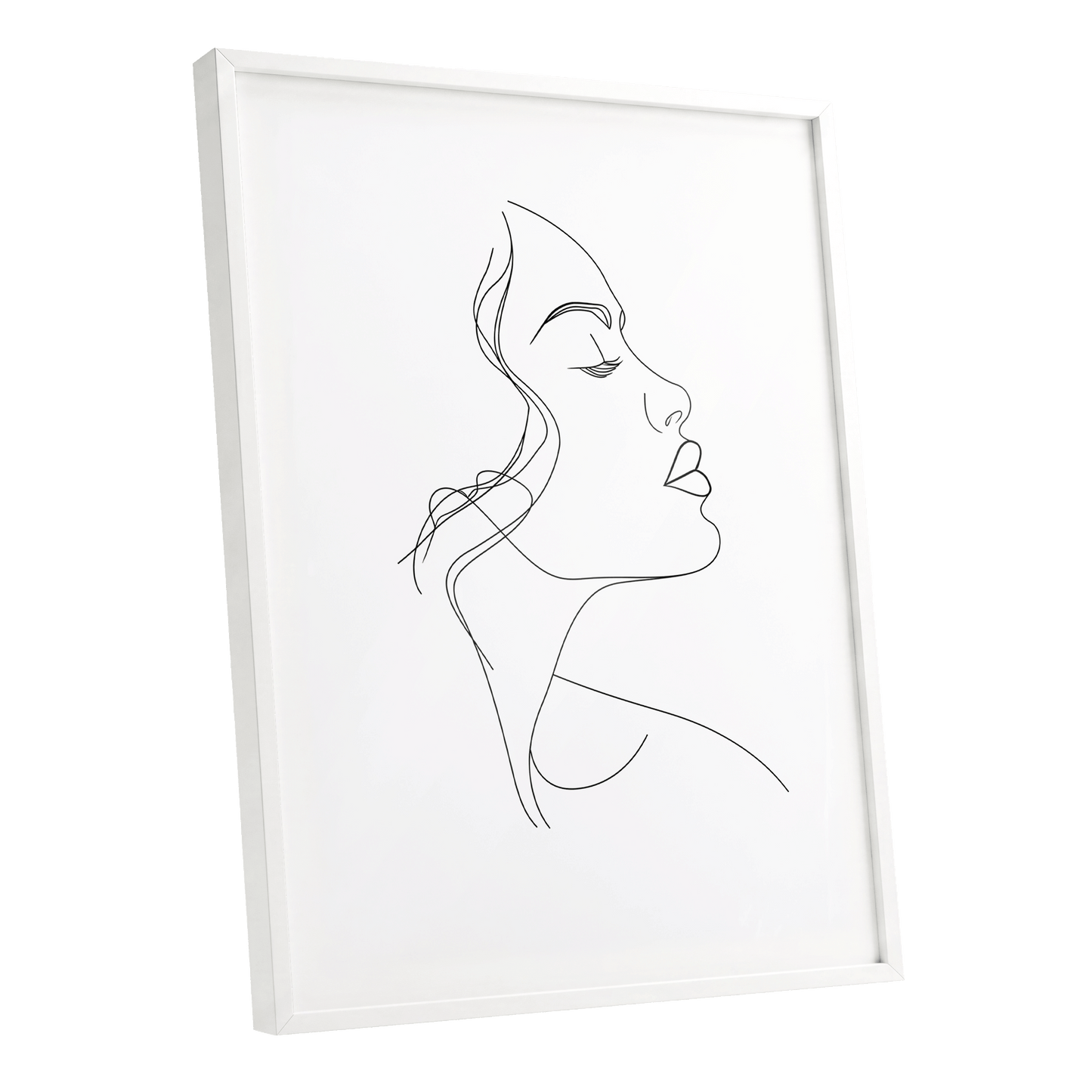 Quiet Contour, black, white minimalist wall art shown as a white framed poster wall art print