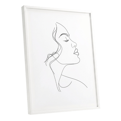 Quiet Contour, black, white minimalist wall art shown as a white framed poster wall art print