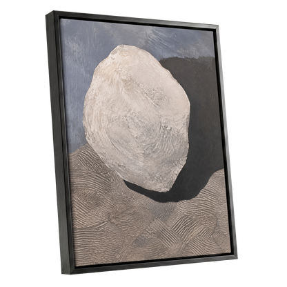 Quiet Contours, beige, gray, black abstract wall art shown as a black framed canvas wall art