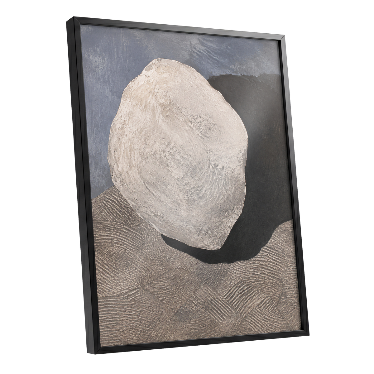 Quiet Contours, beige, gray, black abstract wall art shown as a black framed poster wall art print
