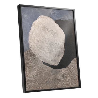 Quiet Contours, beige, gray, black abstract wall art shown as a black framed poster wall art print