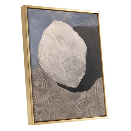 Quiet Contours, beige, gray, black abstract wall art shown as a gold framed canvas wall art